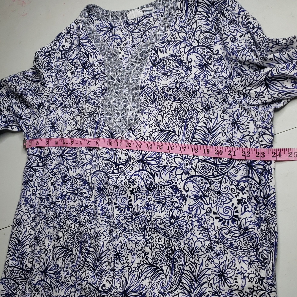 Sigrid Olsen Women 100% Linen Floral Boho 3/4 Sleeves Tunic Top Size 1X Coastal - Picture 8 of 14